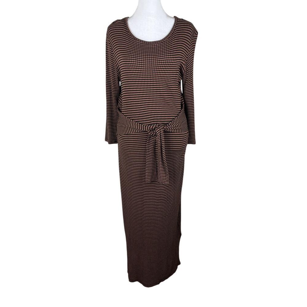 Amour Vert Colombe Scallop Stripe Ribbed Knit Midi Dress Minimalist Size Small - Picture 2 of 7